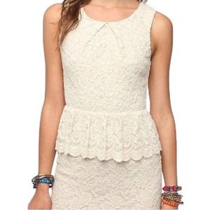 PINS & NEEDLES | Ivory Sleeveless Lace Cutout Back Peplum Mini Cocktail Dress